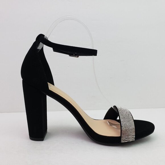 NEW MVE Laser-S Womens Size 9 Black Rhinestone Formal Ankle Strap Party 4" Heels - Picture 3 of 13